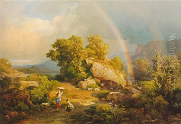 Italienische Landschaft Mit Regenbogen Oil Painting by Karoly Marko the Elder