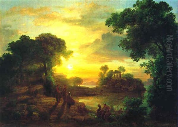 Christus Am Seeufer, In Romantischer Landschaft Oil Painting by Karoly Marko the Elder