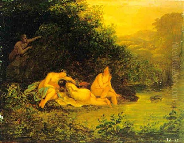 Nymphen An Einem Waldbach Von Einem Satyr Belauscht Oil Painting by Karoly Marko the Elder