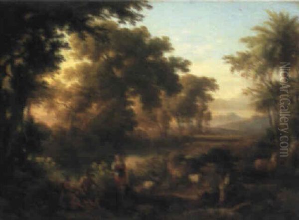 Diana And Apollo In A Wooded Landscape Oil Painting by Karoly Marko the Elder