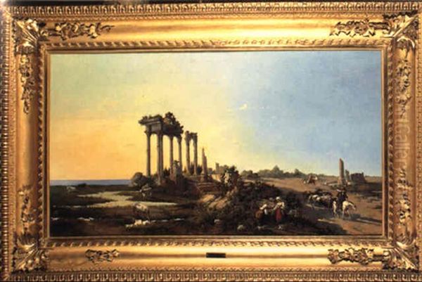 Veduta Della Campagna Romana Con Ruderi A Figure Oil Painting by Karoly Marko the Elder