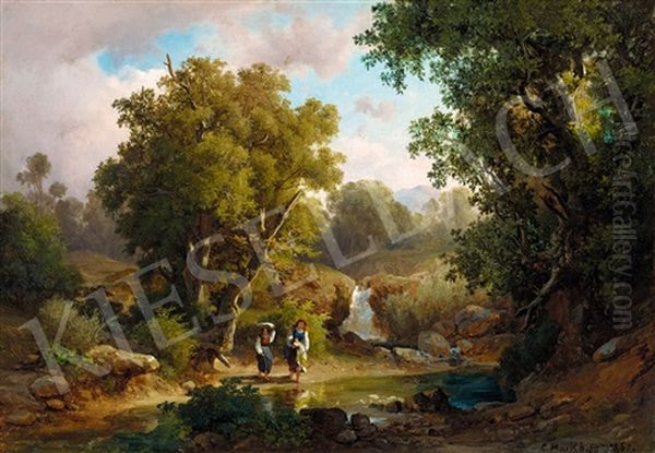 Italian Landscape With Brook Oil Painting by Karoly Marko the Younger