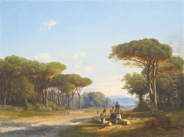 Scene On The Lawn Oil Painting by Karoly Marko the Younger