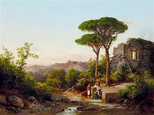 Italian Landscape With Ruins And Well Oil Painting by Karoly Marko the Younger