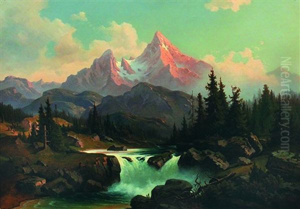 Alpenlandschaft Mit Gebirgsbach Oil Painting by Karoly Marko the Younger