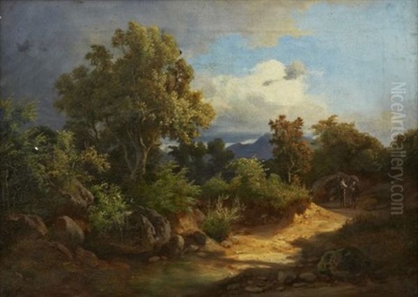 Toscanskt Landskap Med Vandrare Oil Painting by Karoly Marko the Younger