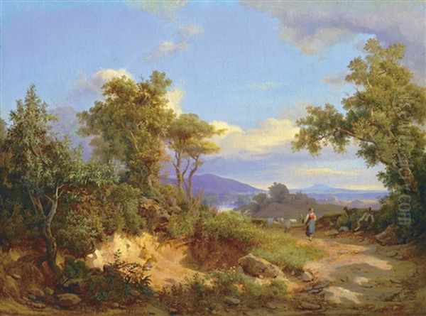 Landscape In Italy Oil Painting by Karoly Marko the Younger