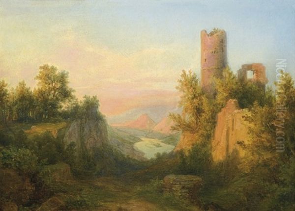 Detail Of A Castle Oil Painting by Karoly Marko the Younger