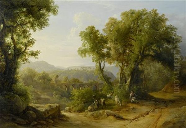 Weite Romische Landschaft Mit Hirtin Im Vordergrund Oil Painting by Karoly Marko the Younger