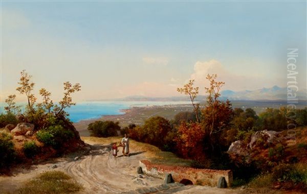 Seashore At Tuscany Oil Painting by Karoly Marko the Younger