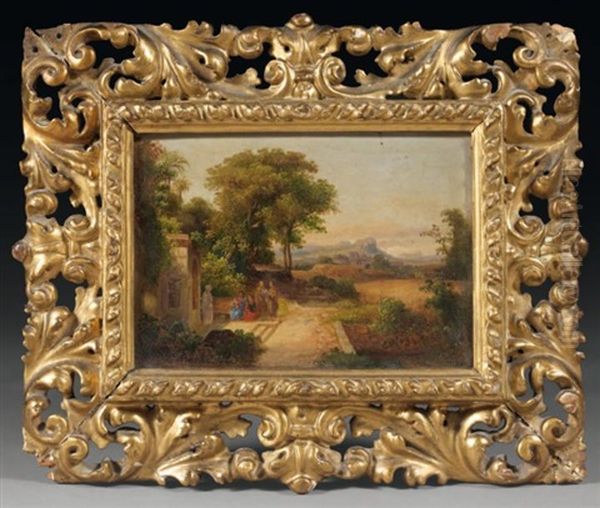 Paysage Italien Aux Environs De Florence, Une Villa Animee De Personnages Au Premier Plan Oil Painting by Karoly Marko the Younger