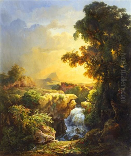 Italian Landscape Oil Painting by Karoly Marko the Younger