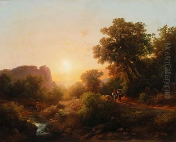 Landschaft Mit Tragerinnen Oil Painting by Karoly Marko the Younger