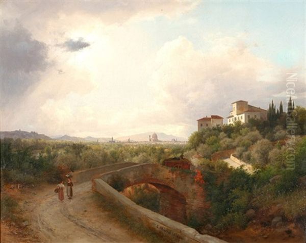 Landschaft Mit Figurenstaffage - Im Hintergrund Blick Auf Florenz Oil Painting by Karoly Marko the Younger