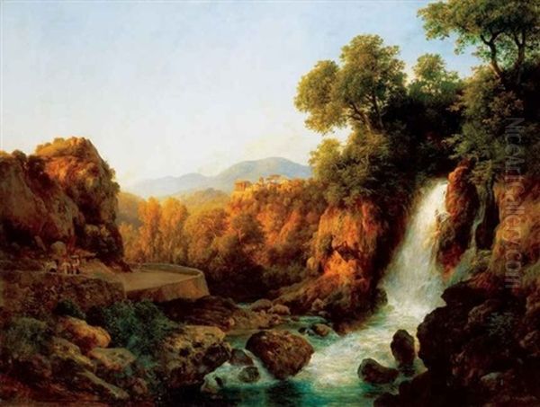 Italiai Taj Vizesessel (italian Landscape With Waterfall) by Karoly Marko the Younger