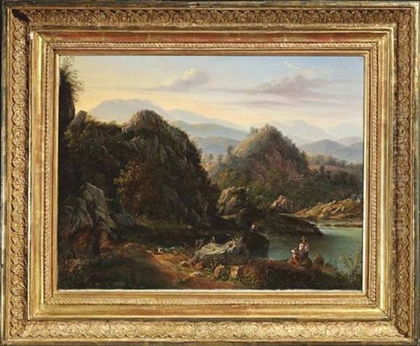 Sudlandische Berglandschaft Am Fruhen Morgen Oil Painting by Karoly Marko the Younger