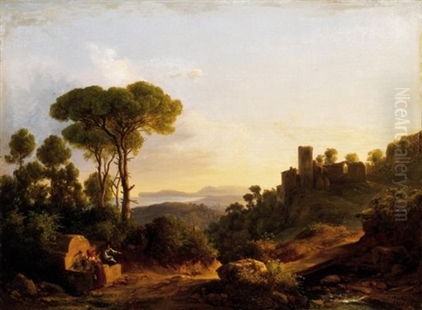 Italiai Taj Varrommal (italian Landscape With Ruins Of Castle) Oil Painting by Karoly Marko the Younger