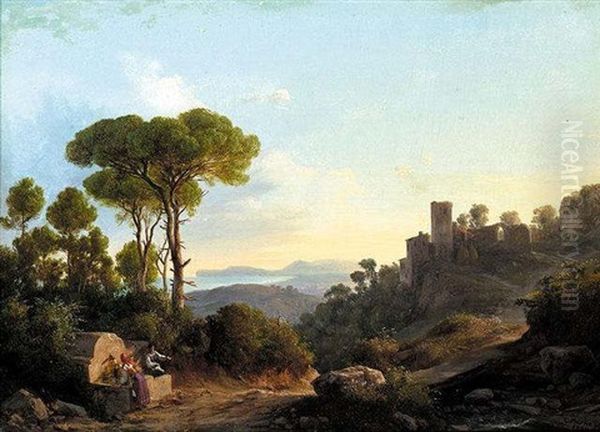 A Classical Landscape Oil Painting by Karoly Marko the Younger