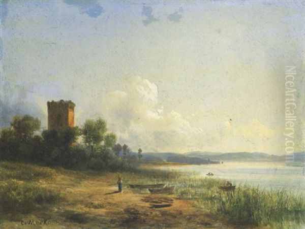 A Trasimeno To Latkepe (the View Of Trasimeno Lake) Oil Painting by Karoly Marko the Younger