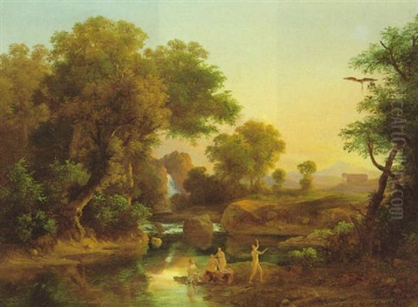 Badende In Arkadischer Landschaft Oil Painting by Karoly Marko the Younger