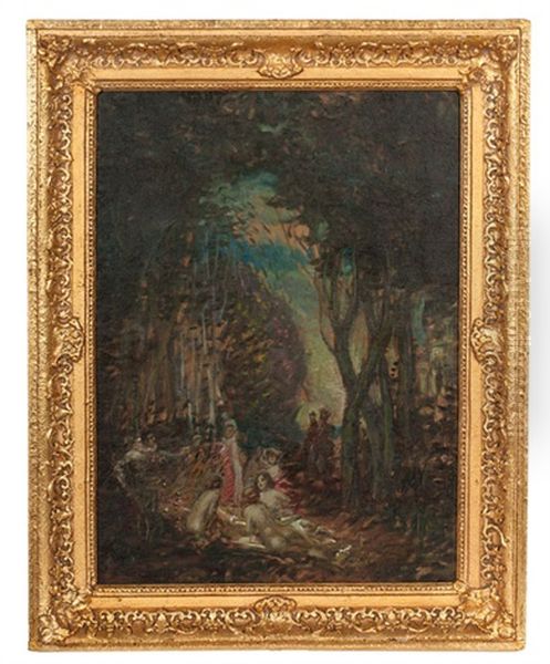 Barbizon School Forest Scene Oil Painting by Andras Marko