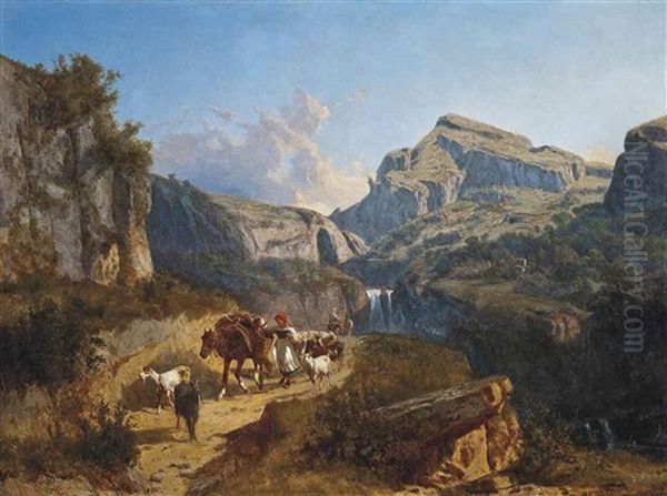 Herding Goats On A Mountain Pass Oil Painting by Andras Marko