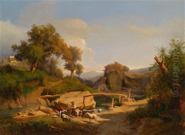 Sudliche Landschaft Mit Hirtenstaffage Oil Painting by Andras Marko