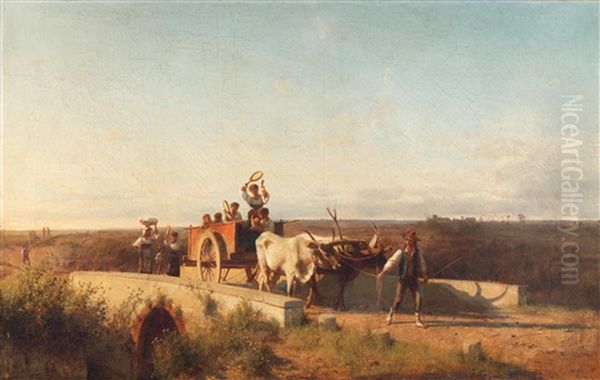 Musizierende Bauern Auf Ihrem Karren In Der Campagna Romana Oil Painting by Andras Marko