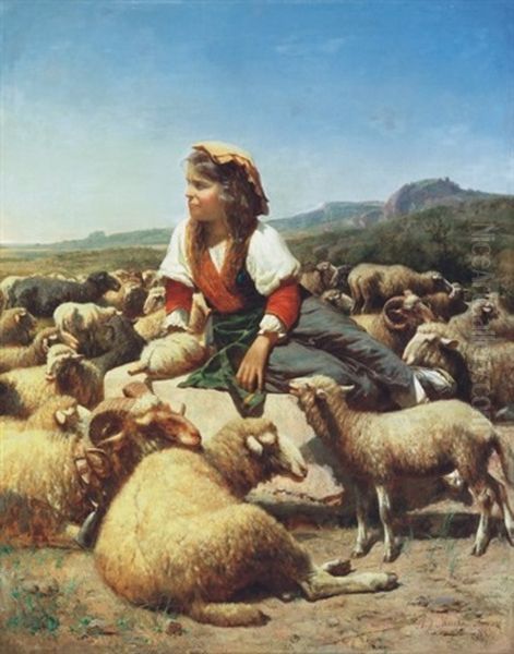 Piheno Pasztorlanyka - Shepherdess At Rest Oil Painting by Andras Marko