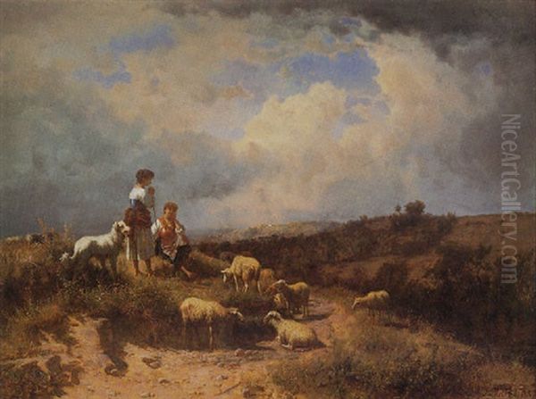 Tending The Flock Oil Painting by Andras Marko