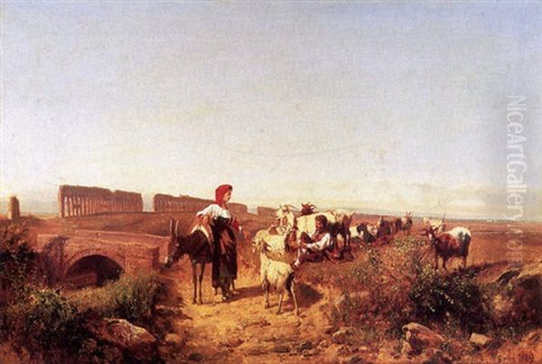 Campagna Romana (napsutotte Olasz Taj Kecskekkel) Oil Painting by Andras Marko