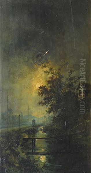 Paysage Au Clair De Lune Oil Painting by Henry Marko