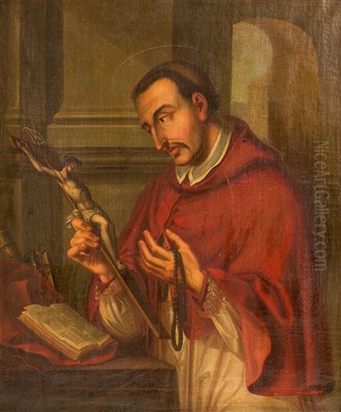 Der Heilige Ignatius Von Loyola, Grunder Des Jesuitenordens Mit Kruzifix Und Rosenkranz Oil Painting by Vaclav Ignac Leopold Markovsky