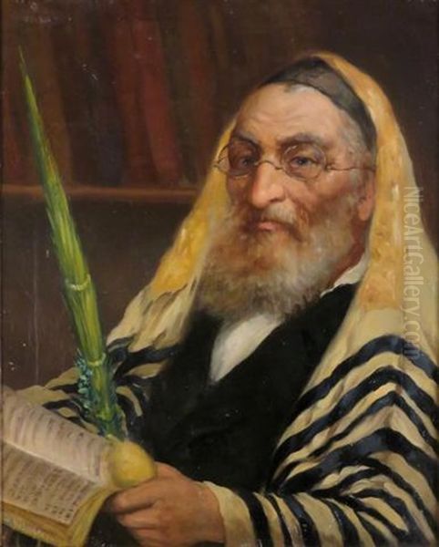 An Old Man Holding A Lulav And An Etrog Oil Painting by Artur Markowicz