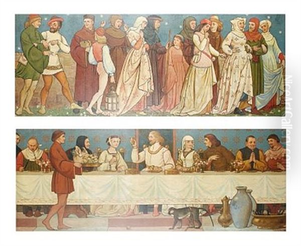 The Banquet (+ The Procession; Pair) Oil Painting by Henry Stacy Marks