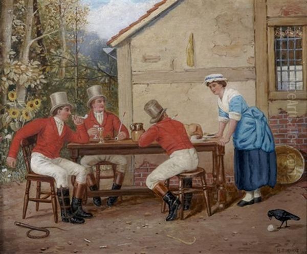 Three Seated Riders And Servant Girl Oil Painting by Henry Stacy Marks