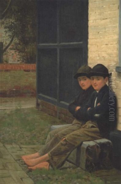 Two Young Boys Seated Beneath A Window by Henry Stacy Marks