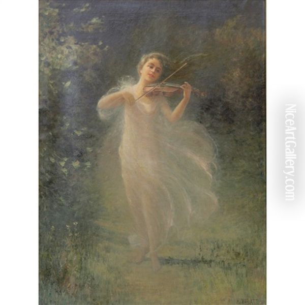 Woman With Violin In A Forest Clearing Oil Painting by Hamilton Irving Marlatt