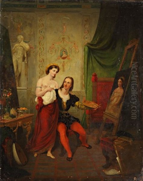 Raphael Et La Fornarina Oil Painting by Jean Henri Marlet