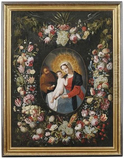 Die Heilige Familie In Einem Kranz Aus Blumen Und Fruchten Oil Painting by Philippe de Marlier