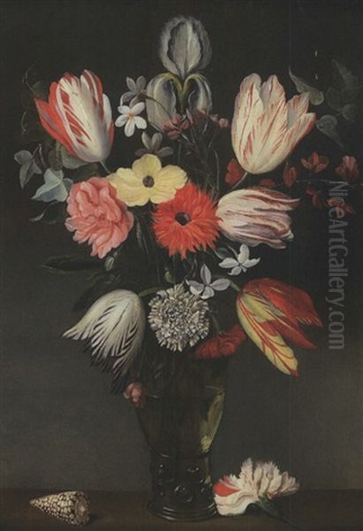 Bouquet De Fleurs Au Coquillage Oil Painting by Philippe de Marlier