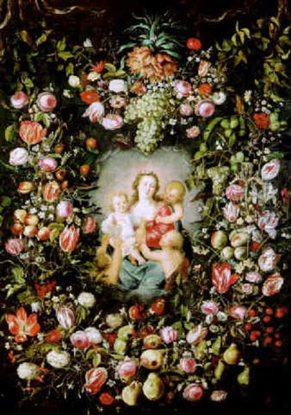 Girlande Von Blumen Und Fruchten Mit Der Allegorie Der Caritas Oil Painting by Philippe de Marlier