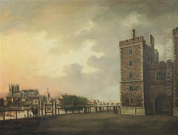 View Of Lambeth Palace By The Thames, Westminster Abbey And Westminster Bridge Beyond Oil Painting by William Marlow