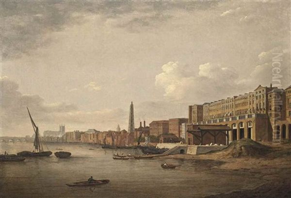 View Of The London Riverfront From Westminster To The Adelphi Oil Painting by William Marlow