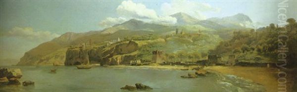 A View Of Vico Estense From Sorrento Looking Towards Naples Oil Painting by William Marlow