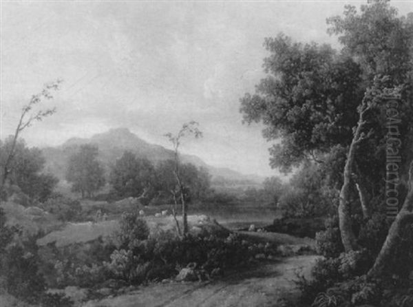 Paysage Classique Anime De Bergers Et De Leur Troupeau Oil Painting by William Marlow