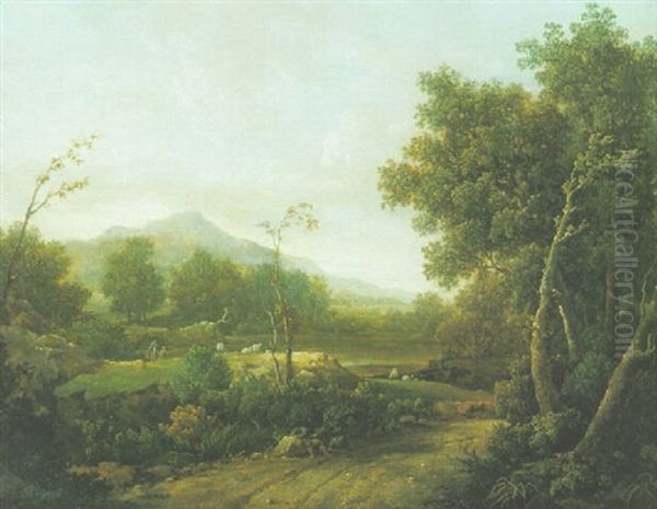 Paysage Classique Anime De Bergers Et De Leur Troupeau Oil Painting by William Marlow