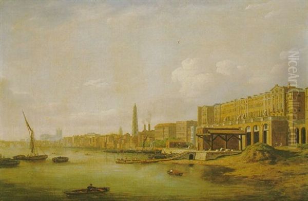 The Adelphi And The York Water Tower From The Thames Oil Painting by William Marlow