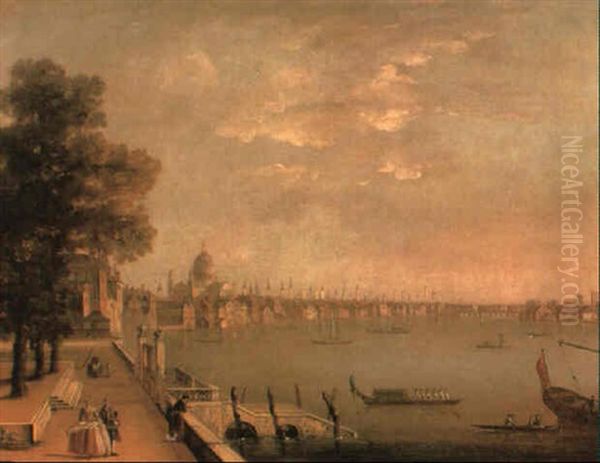 View Of The River Thames With St. Paul's Cathedral Oil Painting by William Marlow