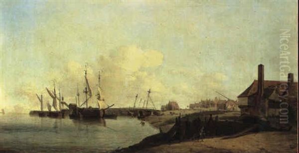 Coastal View With Figures And Boats At Yarmouth by William Marlow